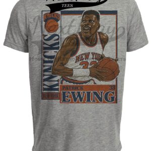 New York Knicks Patrick Ewing Exclusive Retro Basketball 1985 Artwork Heather Gray Sublimated T-Shirt