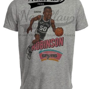 San Antonio Spurs David Robinson Retro Basketball 1992 Artwork Heather Gray Sublimated T-Shirt