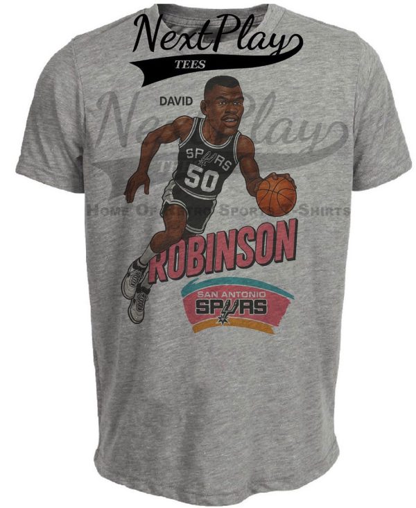 San Antonio Spurs David Robinson Retro Basketball 1992 Artwork Heather Gray Sublimated T-Shirt