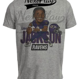 Baltimore Ravens Lamar Jackson Retro Football Caricature Artwork Heather Gray Sublimated T-Shirt
