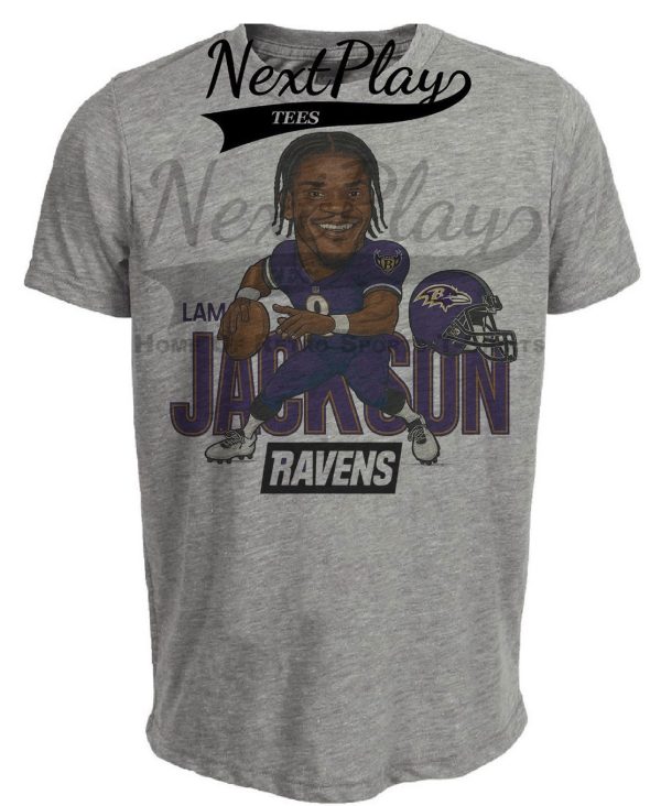 Baltimore Ravens Lamar Jackson Retro Football Caricature Artwork Heather Gray Sublimated T-Shirt