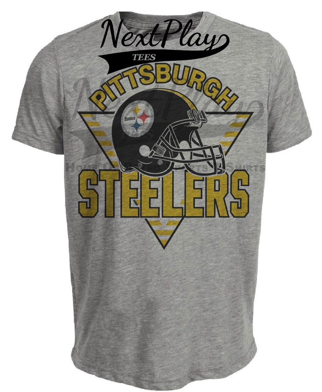 Pittsburgh Steelers Retro Football 1992 Artwork Heather Gray Sublimated T-Shirt