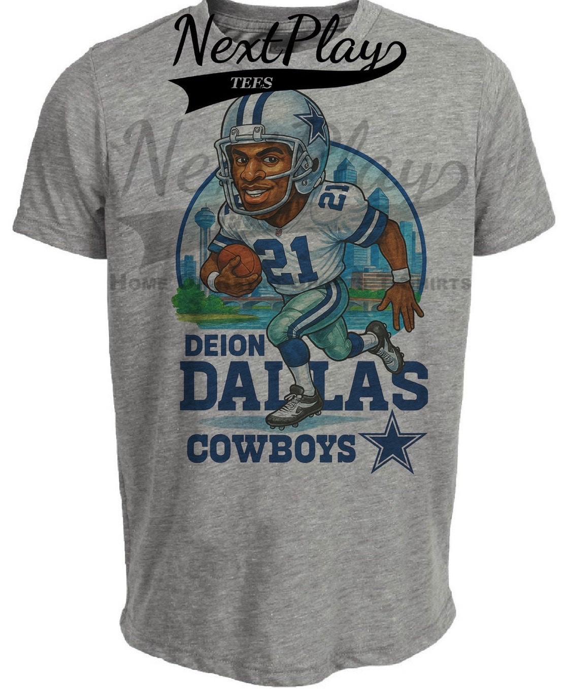 Dallas Cowboys Deion Sanders Exclusive Retro Football City Artwork Heather Gray Sublimated T-Shirt