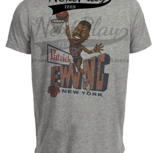 New York Knicks Patrick Ewing Retro Basketball 1992 Artwork Heather Gray Sublimated T-Shirt