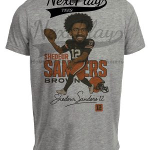 Cleveland Browns Shedeur Sanders Retro Football QB Caricature Artwork Heather Gray Sublimated T-Shirt