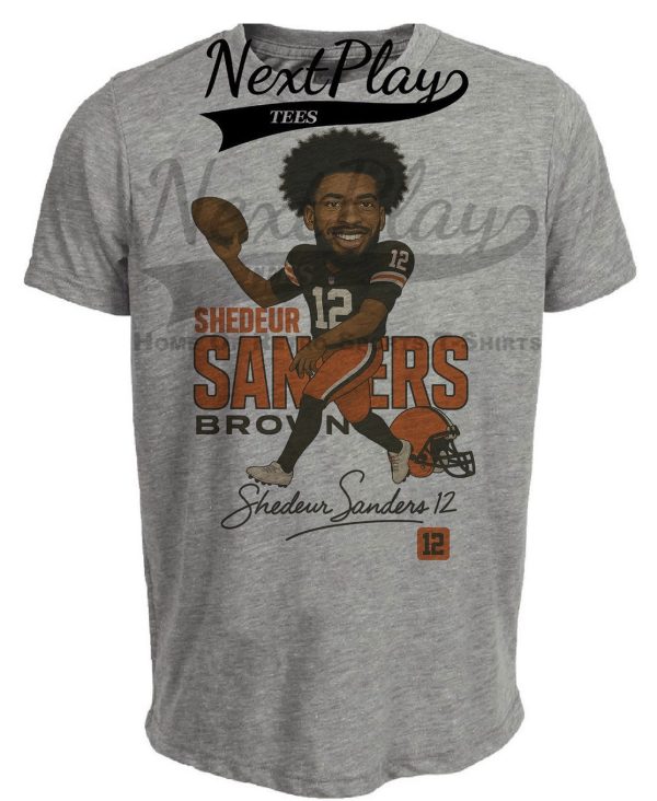 Cleveland Browns Shedeur Sanders Retro Football QB Caricature Artwork Heather Gray Sublimated T-Shirt