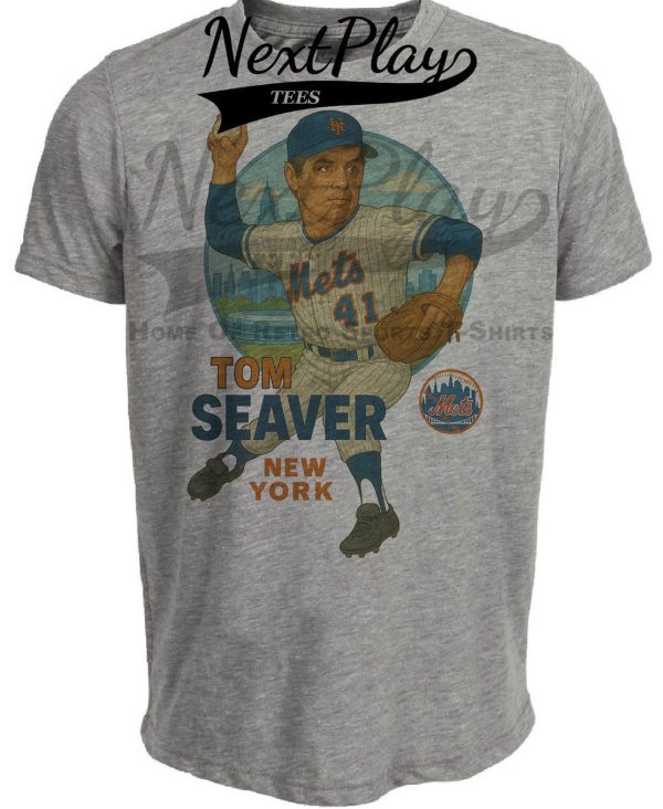 New York Mets Tom Seaver Exclusive Retro Baseball 1975 Artwork Heather Gray Sublimated T-Shirt