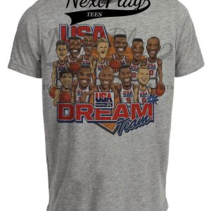 USA Dream Team Olympics Retro Jordan, Bird, Magic Basketball 1992 Artwork Heather Gray Sublimated T-Shirt