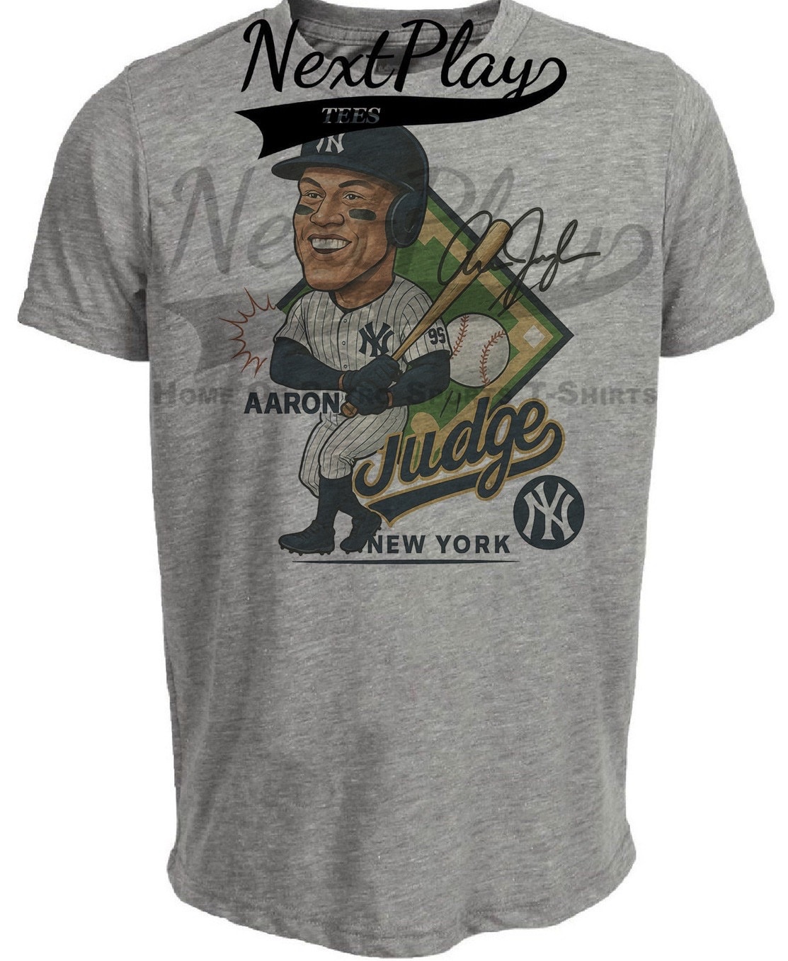 New York Yankees Aaron Judge Exclusive Retro Baseball Artwork Heather Gray Sublimated T-Shirt