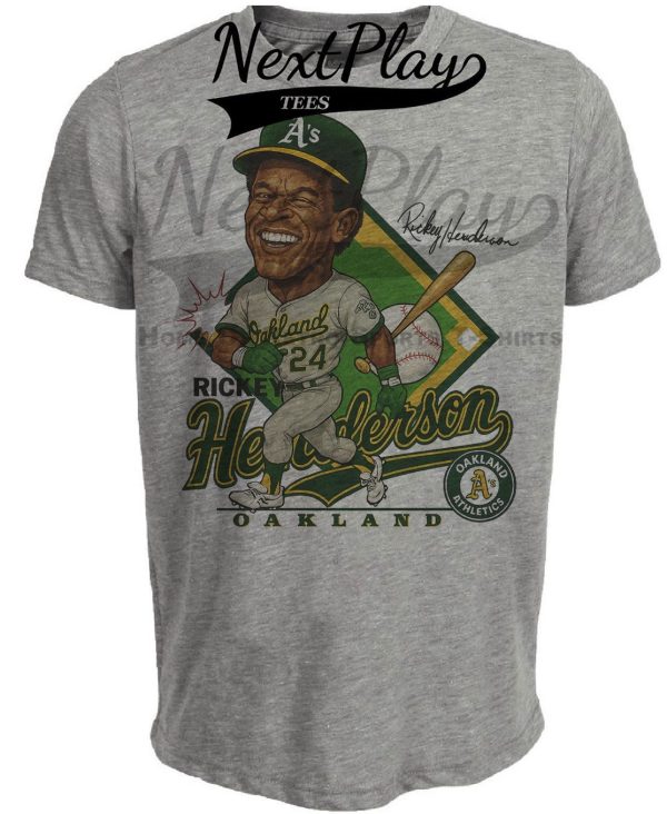 Oakland Athletics Rickey Henderson Exclusive Retro Baseball Caricature 1989 Artwork Heather Gray Sublimated T-Shirt