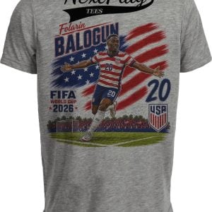USA Folarin Balogun World Cup Soccer Caricature Gray Sublimated T-Shirt