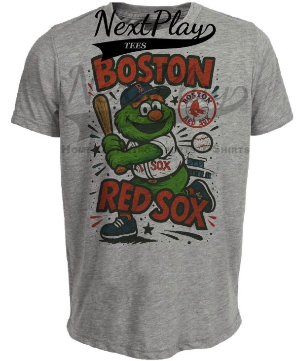 Boston Red Sox Graffiti Mascot Exclusive Retro Baseball Artwork Heather Gray Sublimated T-Shirt