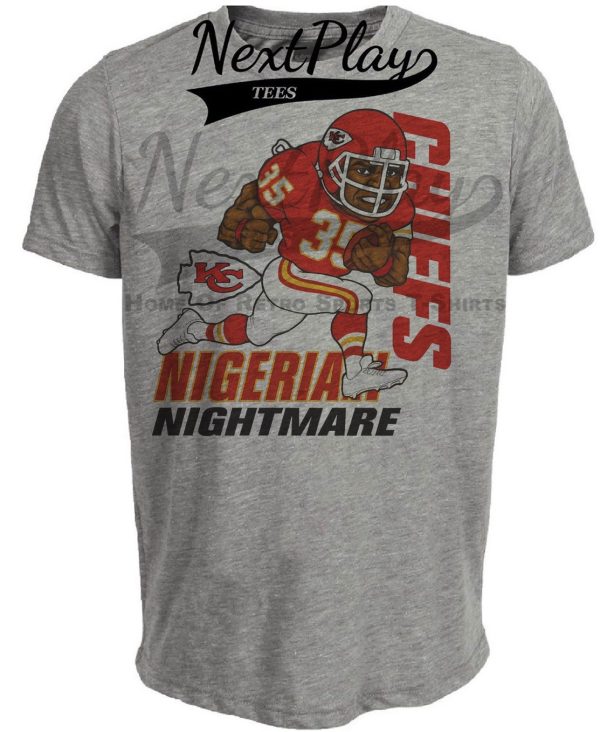Kansas City Chiefs Christian Okoye Nigerian Nightmare Retro Football 1988 Artwork Heather Gray Sublimated T-Shirt