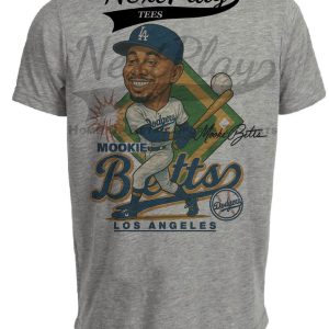 Los Angeles Dodgers Mookie Betts Exclusive Retro Baseball Caricature Artwork Heather Gray Sublimated T-Shirt