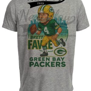 Green Bay Packers Brett Favre Exclusive Retro Football City Artwork Heather Gray Sublimated T-Shirt
