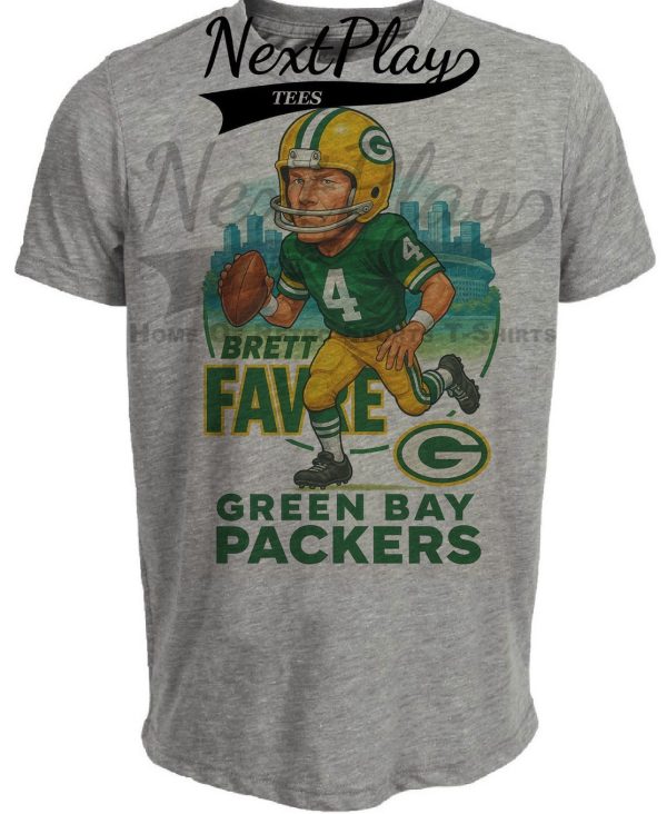 Green Bay Packers Brett Favre Exclusive Retro Football City Artwork Heather Gray Sublimated T-Shirt