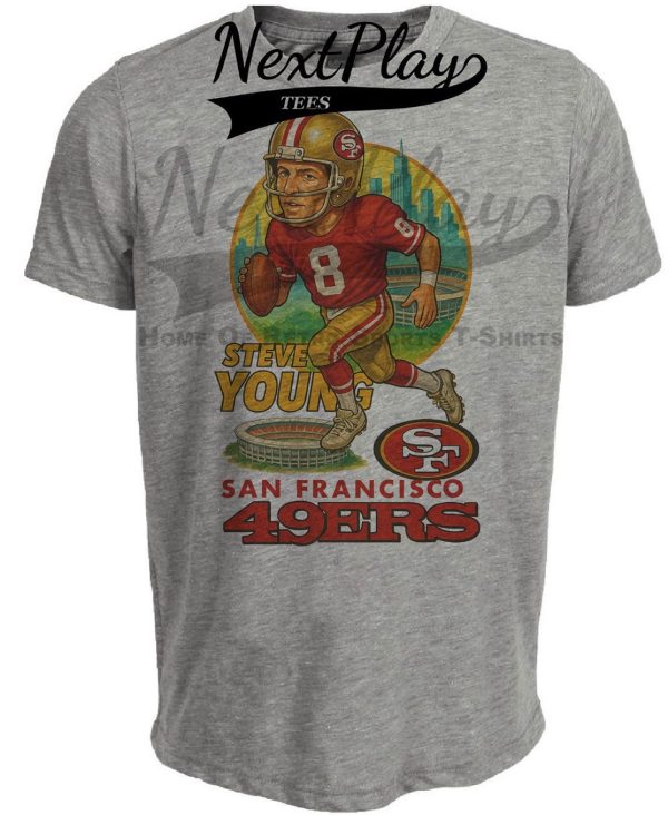 San Francisco 49ers Steve Young Exclusive Retro Football City Artwork Heather Gray Sublimated T-Shirt