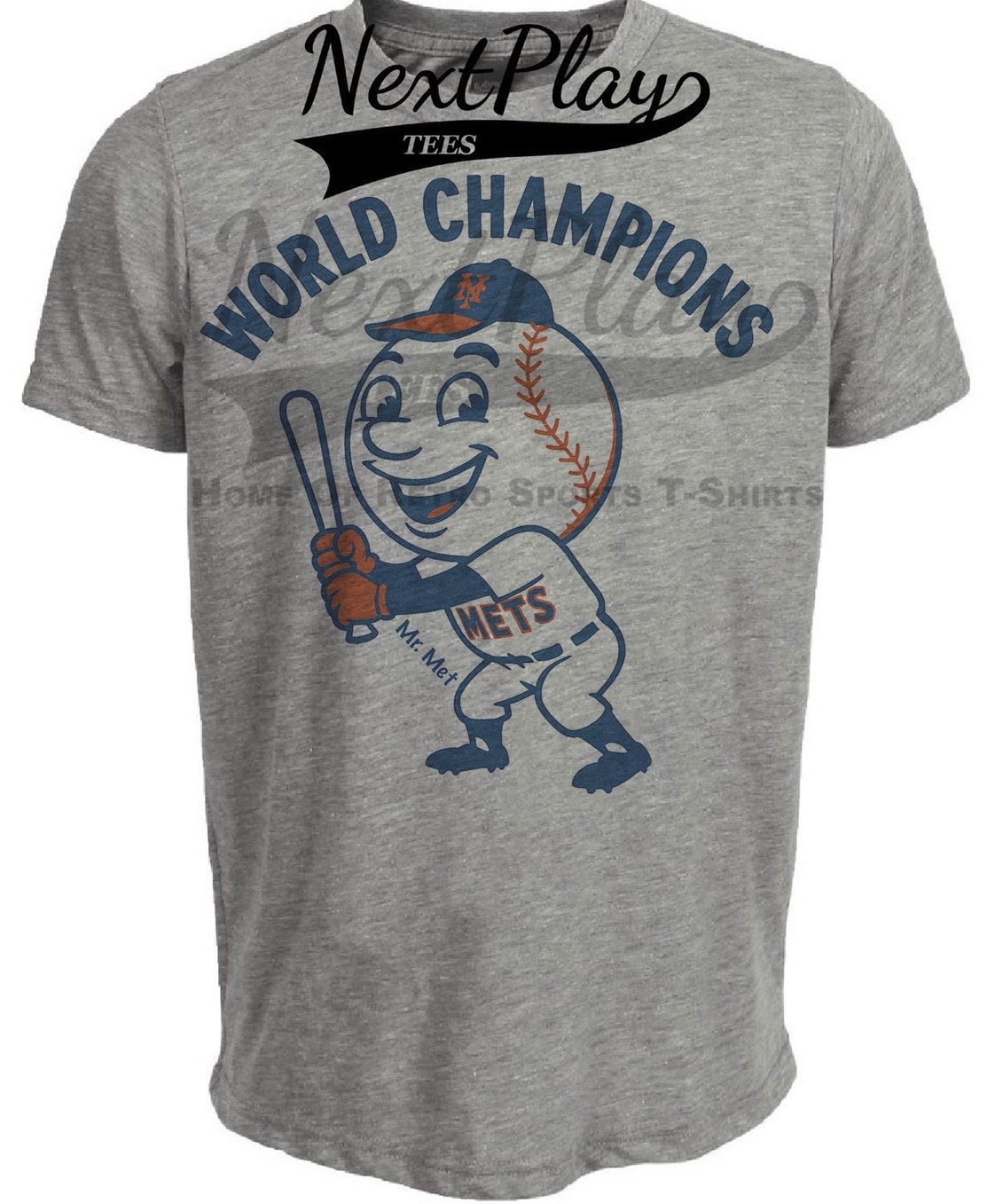 New York Mets Retro Mr. Met World Champions Baseball 1969 Artwork Heather Gray Sublimated T-Shirt