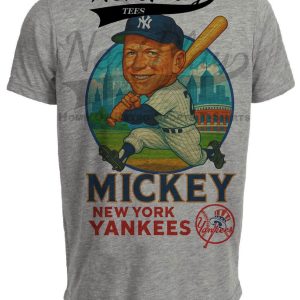 New York Yankees Mickey Mantle Exclusive Retro Baseball City Artwork Heather Gray Sublimated T-Shirt
