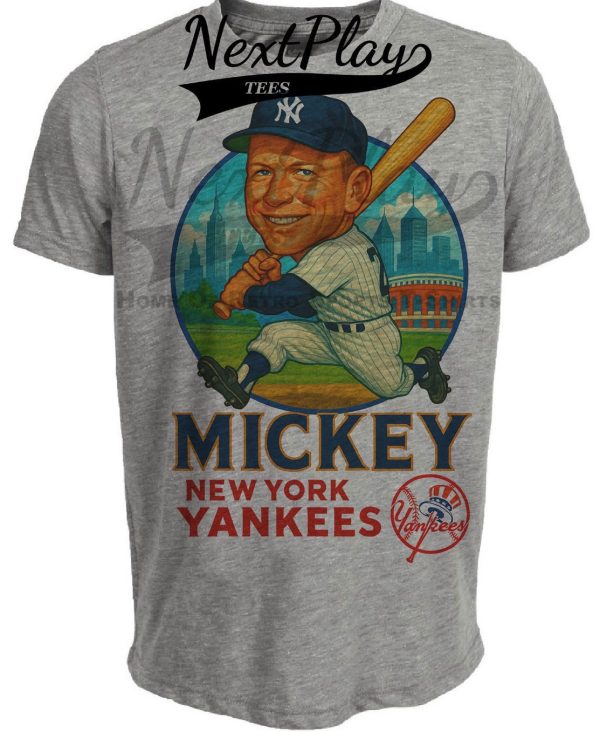 New York Yankees Mickey Mantle Exclusive Retro Baseball City Artwork Heather Gray Sublimated T-Shirt
