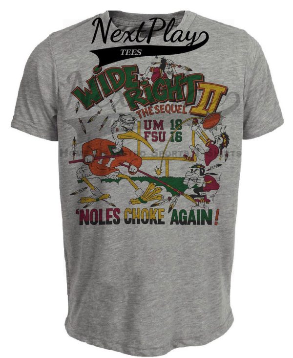 Miami Hurricanes vs. Florida State Seminoles Wide Right II Retro Rivals Football 1992 Artwork Heather Gray Sublimated T-Shirt