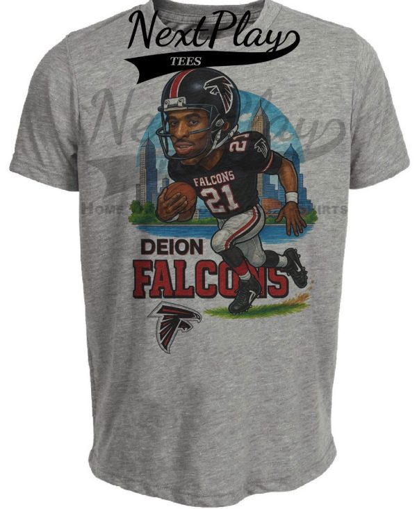 Atlanta Falcons Deion Sanders Exclusive Retro Football City Artwork Heather Gray Sublimated T-Shirt