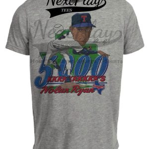 Texas Rangers Nolan Ryan 5000 Strikeouts Caricature Retro Baseball 1989 Artwork Heather Gray Sublimated T-Shirt
