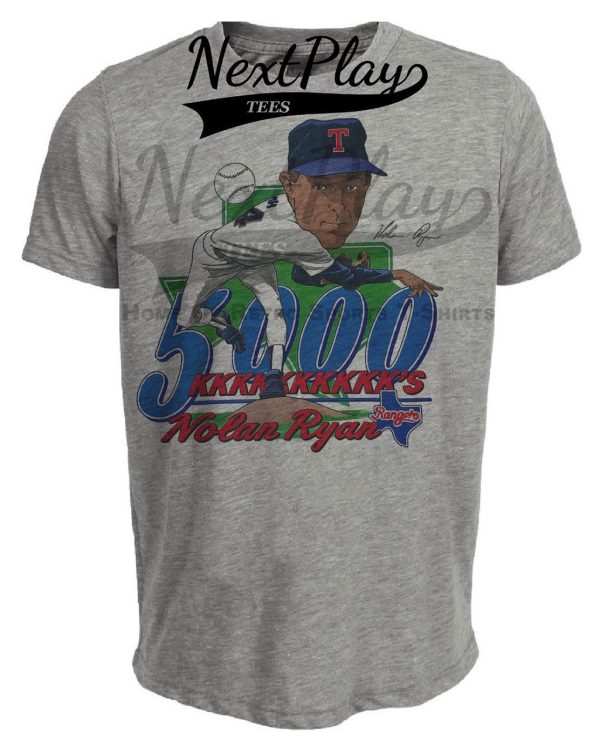 Texas Rangers Nolan Ryan 5000 Strikeouts Caricature Retro Baseball 1989 Artwork Heather Gray Sublimated T-Shirt