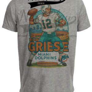 Miami Dolphins Bob Griese Exclusive Retro Football City Artwork Heather Gray Sublimated T-Shirt