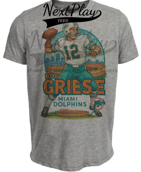 Miami Dolphins Bob Griese Exclusive Retro Football City Artwork Heather Gray Sublimated T-Shirt