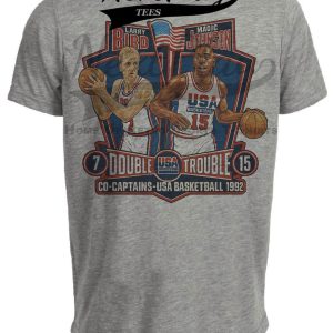 USA Dream Team Double Trouble Larry Bird & Magic Johnson Exclusive Retro Basketball 1992 Artwork Heather Gray Sublimated T-Shirt