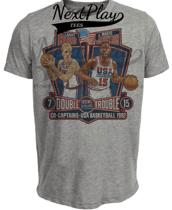 USA Dream Team Double Trouble Larry Bird & Magic Johnson Exclusive Retro Basketball 1992 Artwork Heather Gray Sublimated T-Shirt