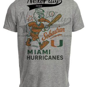 Miami Hurricanes Sebastian Ibis Mascot Retro Baseball Artwork Heather Gray Sublimated T-Shirt