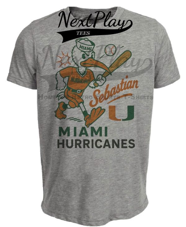 Miami Hurricanes Sebastian Ibis Mascot Retro Baseball Artwork Heather Gray Sublimated T-Shirt