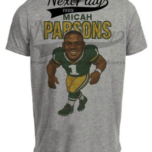Green Bay Packers Micah Parsons Retro Football Artwork Heather Gray Sublimated T-Shirt