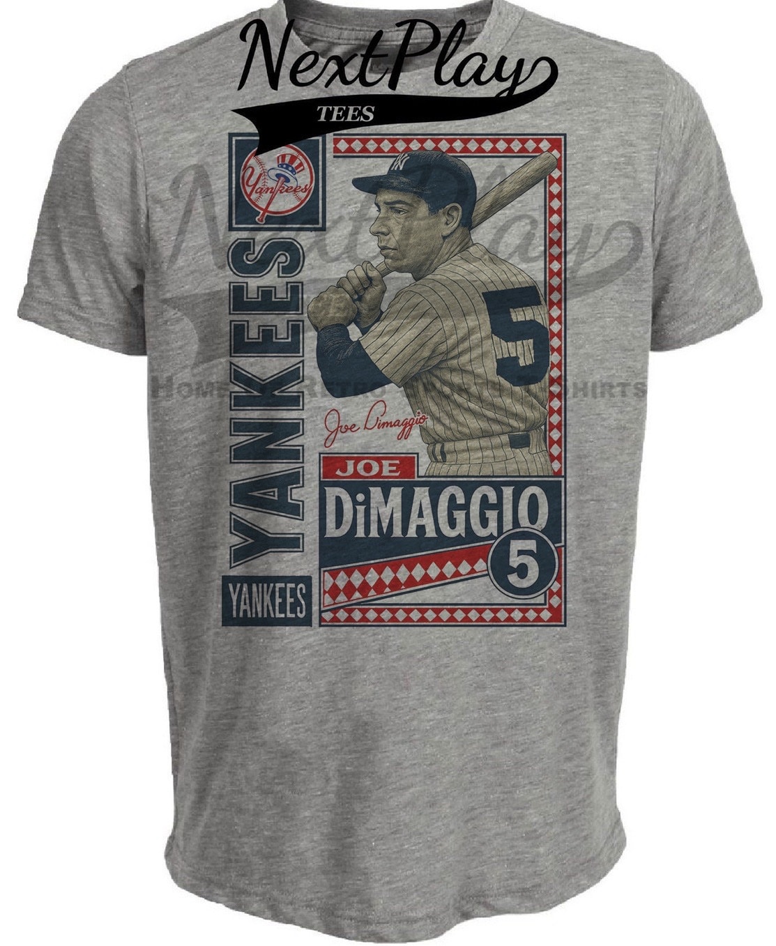 New York Yankees Joe DiMaggio Exclusive Retro Baseball 1965 Artwork Heather Gray Sublimated T-Shirt