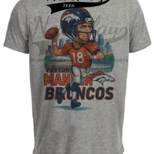 Denver Broncos Peyton Manning Exclusive Retro Football City Artwork Heather Gray Sublimated T-Shirt