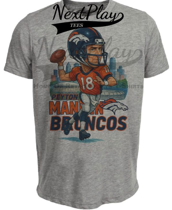 Denver Broncos Peyton Manning Exclusive Retro Football City Artwork Heather Gray Sublimated T-Shirt