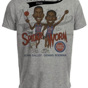 Detroit Pistons Spider John Salley & Worm Dennis Rodman Exclusive Retro Basketball 1989 Artwork Heather Gray Sublimated T-Shirt