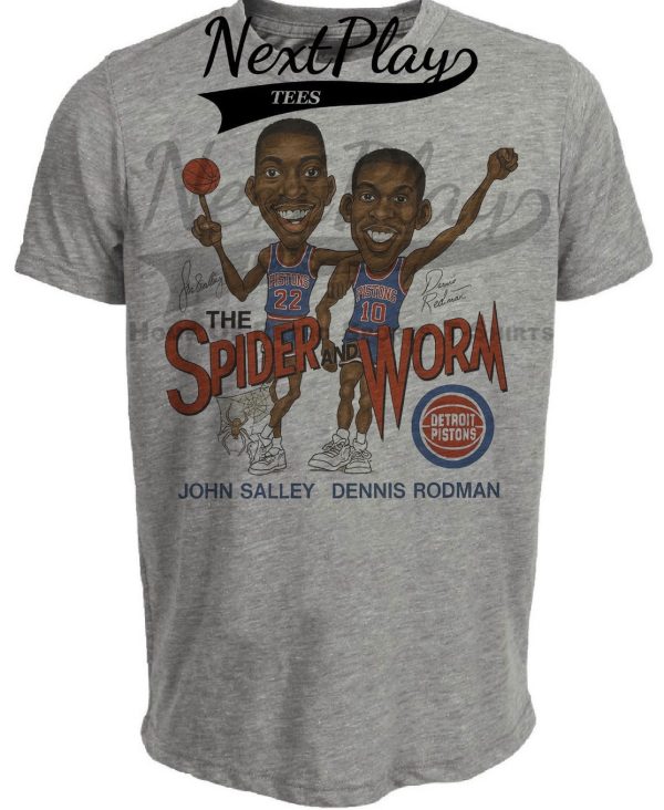 Detroit Pistons Spider John Salley & Worm Dennis Rodman Exclusive Retro Basketball 1989 Artwork Heather Gray Sublimated T-Shirt