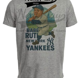 New York Yankees Babe Ruth Exclusive Retro Baseball Skyline 1927 Artwork Heather Gray Sublimated T-Shirt
