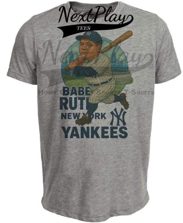 New York Yankees Babe Ruth Exclusive Retro Baseball Skyline 1927 Artwork Heather Gray Sublimated T-Shirt