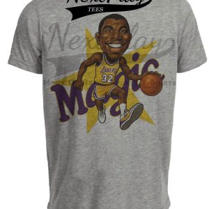 Los Angeles Lakers Magic Johnson Retro Basketball Star 1990 Artwork Heather Gray Sublimated T-Shirt