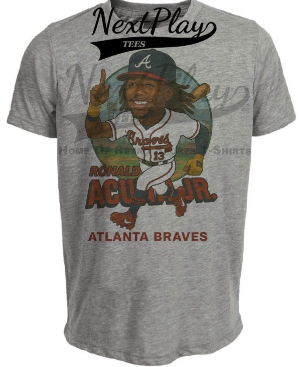 Atlanta Braves Ronald Acuna Jr. MVP Exclusive Retro Baseball Artwork Heather Gray Sublimated T-Shirt