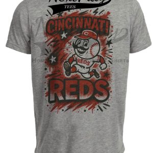 Cincinnati Reds Graffiti Exclusive Retro Baseball Artwork Heather Gray Sublimated T-Shirt