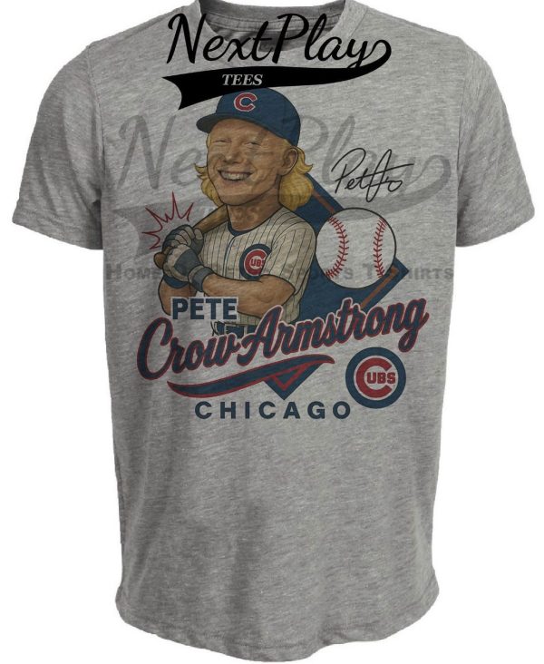Chicago Cubs Pete Crow-Armstrong Exclusive Retro Baseball Artwork Heather Gray Sublimated T-Shirt