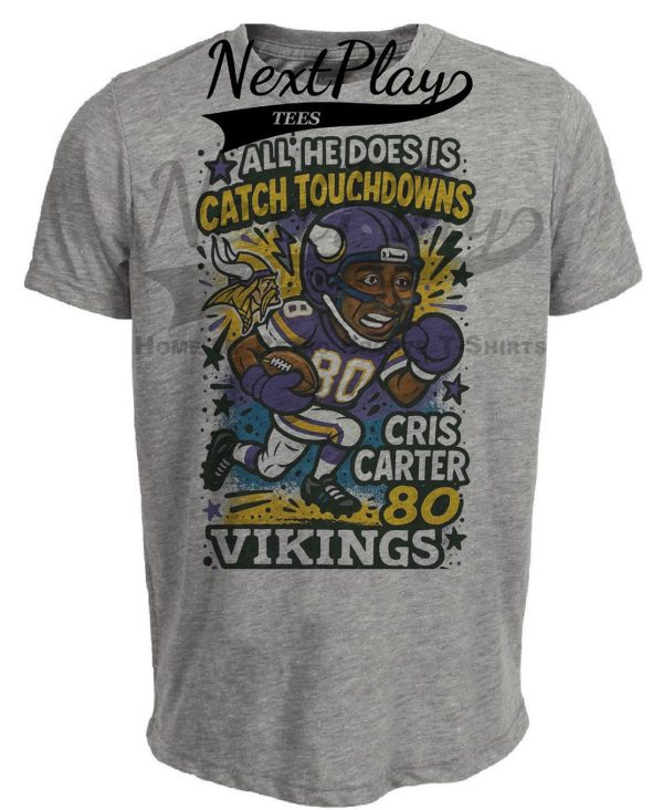 Minnesota Vikings Cris Carter Retro Football Graffiti Artwork Heather Gray Sublimated T-Shirt