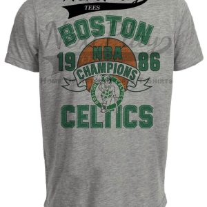 Boston Celtics Retro Championship Basketball 1986 Artwork Heather Gray Sublimated T-Shirt