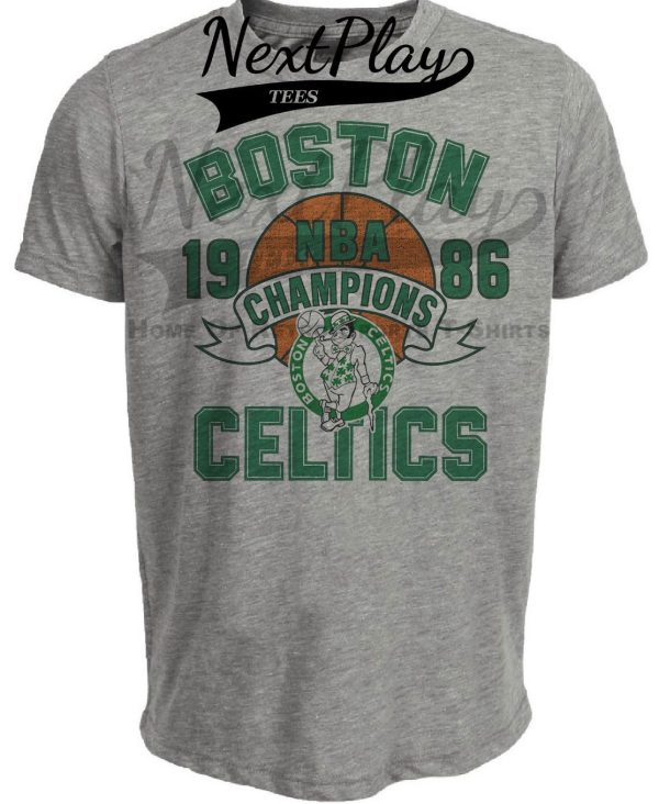 Boston Celtics Retro Championship Basketball 1986 Artwork Heather Gray Sublimated T-Shirt
