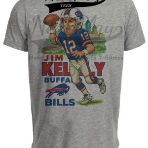 Buffalo Bills Jim Kelly Exclusive Retro Football City Artwork Heather Gray Sublimated T-Shirt